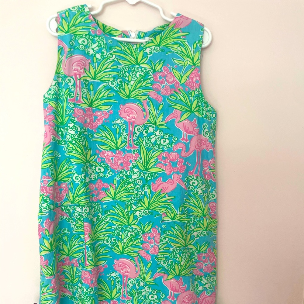 Lilly Pulitzer flamingo “snowbirds” white label size 7 girls shift